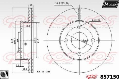 Maxtech 857150.0060 - Тормозной диск autospares.lv