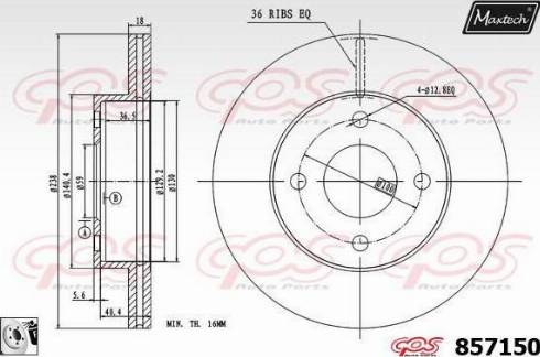 Maxtech 857150.0080 - Тормозной диск autospares.lv