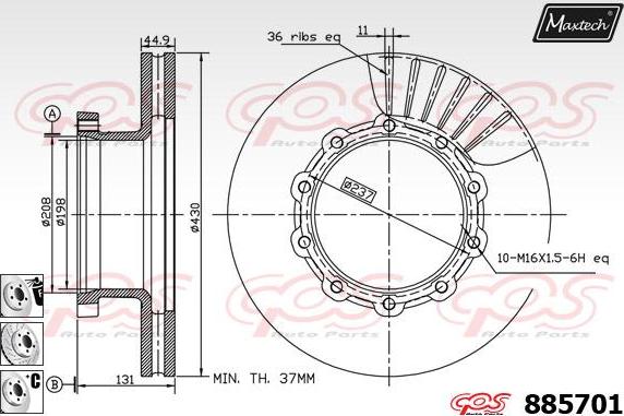 Maxtech 857165 - Тормозной диск autospares.lv