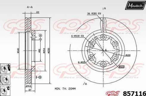 Maxtech 857116.6880 - Тормозной диск autospares.lv