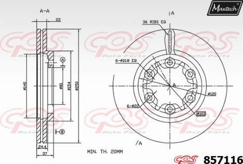 Maxtech 857116.0000 - Тормозной диск autospares.lv