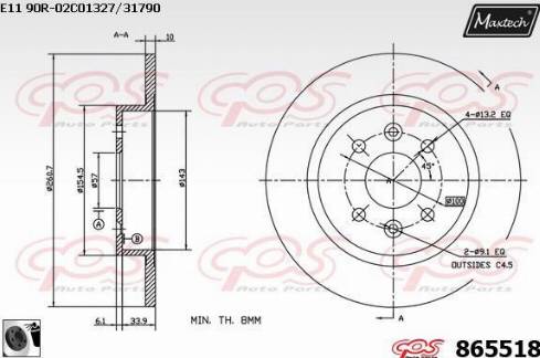 Maxtech 865518.0060 - Тормозной диск autospares.lv