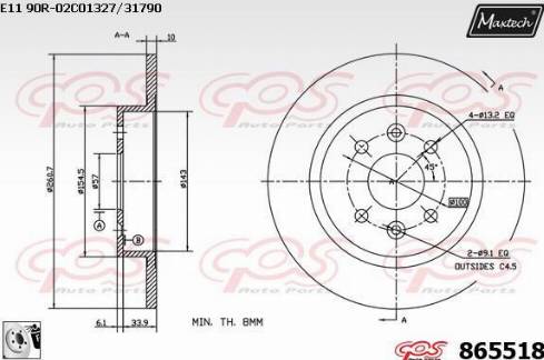 Maxtech 865518.0080 - Тормозной диск autospares.lv