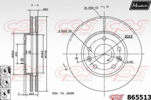 Maxtech 865513.6880 - Тормозной диск autospares.lv