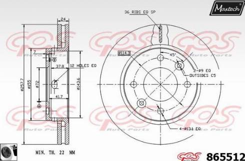 Maxtech 865512.0060 - Тормозной диск autospares.lv