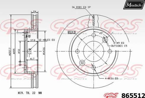 Maxtech 865512.0000 - Тормозной диск autospares.lv