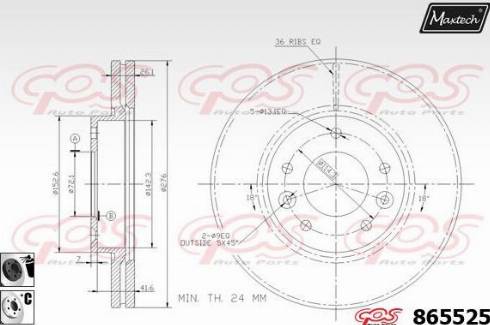 Maxtech 865525.6060 - Тормозной диск autospares.lv