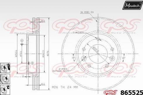 Maxtech 865525.6880 - Тормозной диск autospares.lv