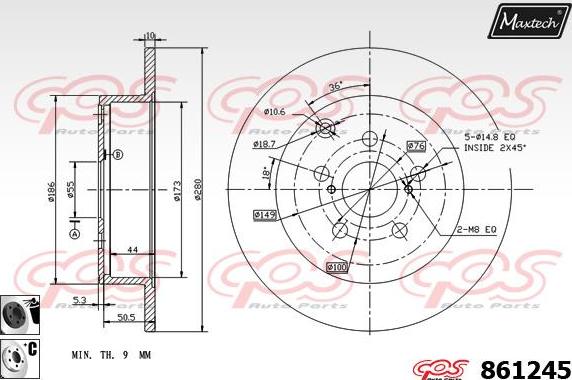 Maxtech 865259 - Тормозной диск autospares.lv