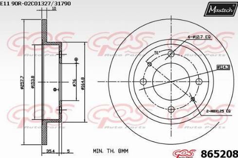 Maxtech 865208.0000 - Тормозной диск autospares.lv