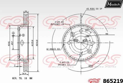 Maxtech 865219.0000 - Тормозной диск autospares.lv