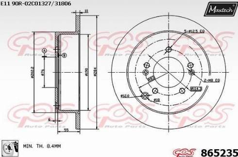 Maxtech 865235.0080 - Тормозной диск autospares.lv