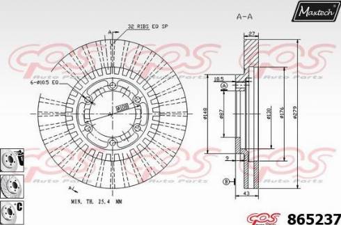 Maxtech 865237.6880 - Тормозной диск autospares.lv