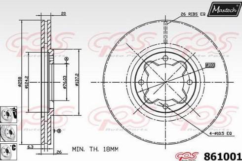 Maxtech 861001.6880 - Тормозной диск autospares.lv