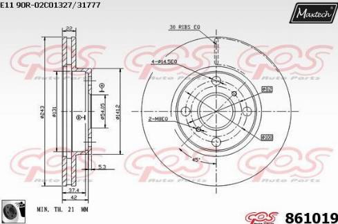 Maxtech 861019.0060 - Тормозной диск autospares.lv