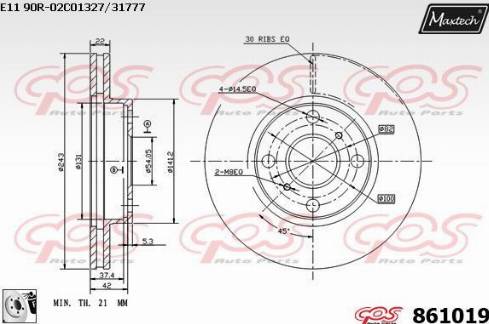 Maxtech 861019.0080 - Тормозной диск autospares.lv