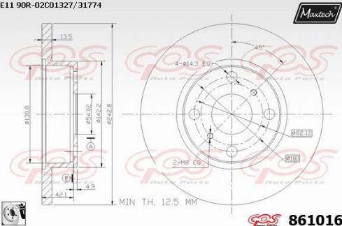 Maxtech 861016.0080 - Тормозной диск autospares.lv