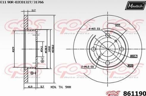 Maxtech 861190.0000 - Тормозной диск autospares.lv