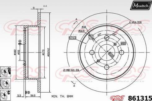 Maxtech 861315.6880 - Тормозной диск autospares.lv