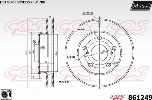 Maxtech 861249.0060 - Тормозной диск autospares.lv