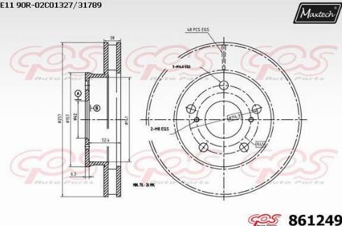 Maxtech 861249.0000 - Тормозной диск autospares.lv