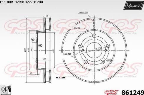 Maxtech 861249.0080 - Тормозной диск autospares.lv