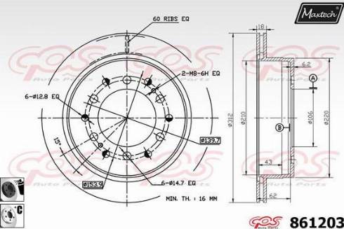 Maxtech 861203.6060 - Тормозной диск autospares.lv