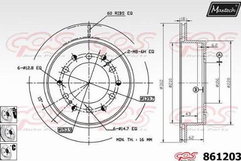 Maxtech 861203.6880 - Тормозной диск autospares.lv