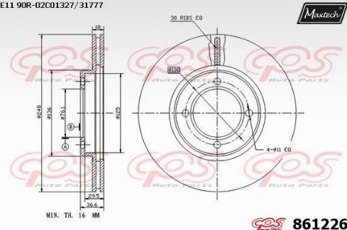 Maxtech 861226.0000 - Тормозной диск autospares.lv