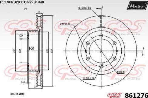 Maxtech 861276.0000 - Тормозной диск autospares.lv