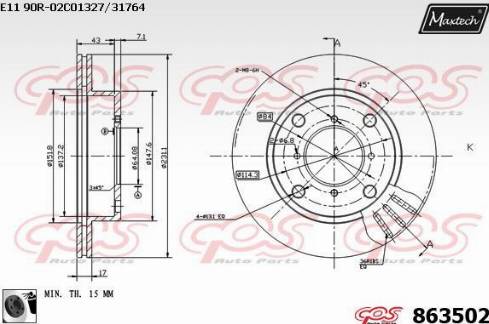 Maxtech 863502.0060 - Тормозной диск autospares.lv