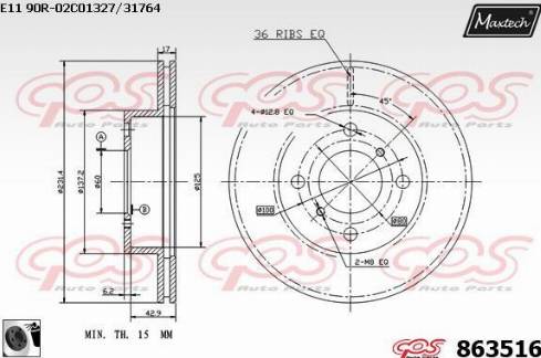 Maxtech 863516.0060 - Тормозной диск autospares.lv