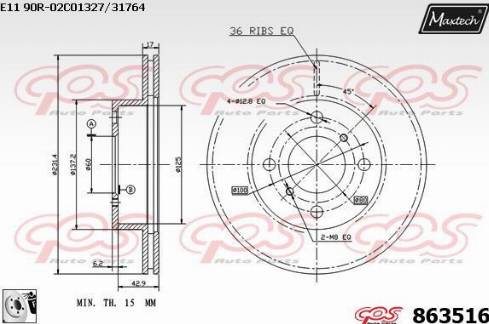 Maxtech 863516.0080 - Тормозной диск autospares.lv