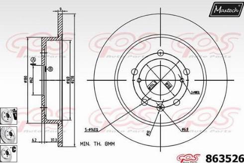 Maxtech 863526.6880 - Тормозной диск autospares.lv