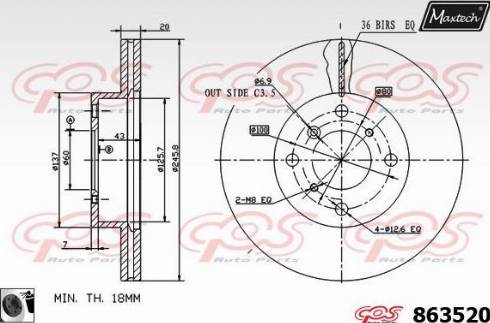 Maxtech 863520.0060 - Тормозной диск autospares.lv