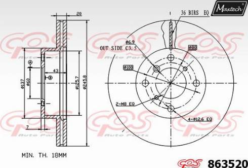 Maxtech 863520.0000 - Тормозной диск autospares.lv