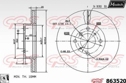 Maxtech 863520.0080 - Тормозной диск autospares.lv