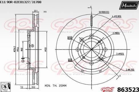 Maxtech 863523.0080 - Тормозной диск autospares.lv