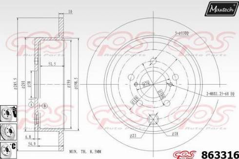 Maxtech 863316.6980 - Тормозной диск autospares.lv