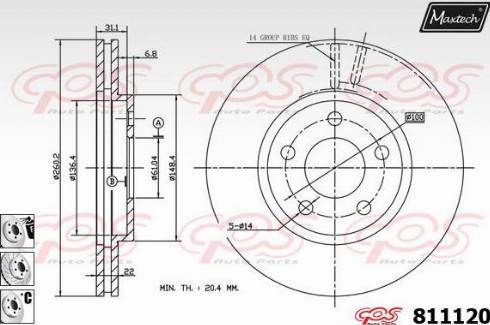 Maxtech 811120.6880 - Тормозной диск autospares.lv