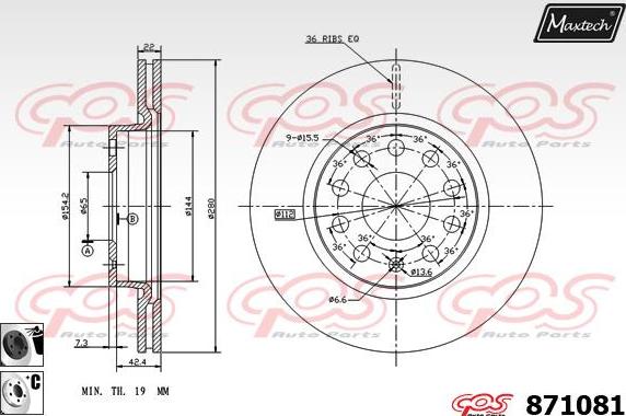 Maxtech 811128 - Тормозной диск autospares.lv