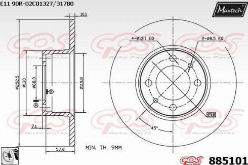 Maxtech 885101.0080 - Тормозной диск autospares.lv