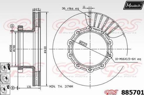 Maxtech 885701.6880 - Тормозной диск autospares.lv