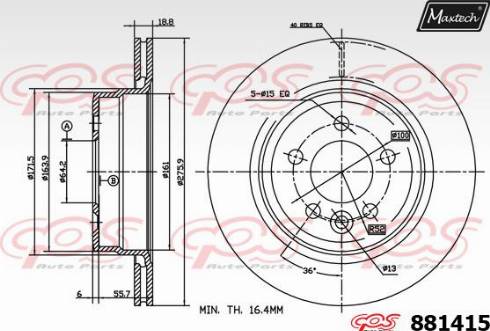 Maxtech 881415.0000 - Тормозной диск autospares.lv