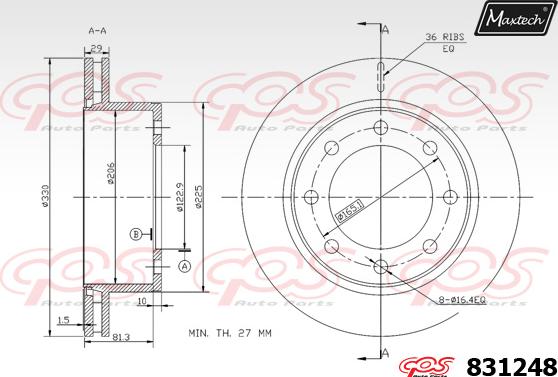 Maxtech 881219 - Тормозной диск autospares.lv