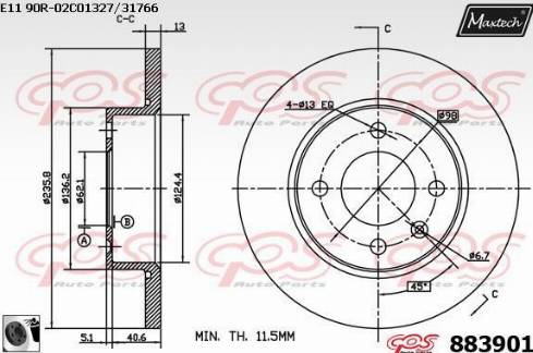 Maxtech 883901.0060 - Тормозной диск autospares.lv