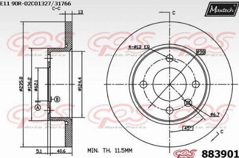 Maxtech 883901.0000 - Тормозной диск autospares.lv