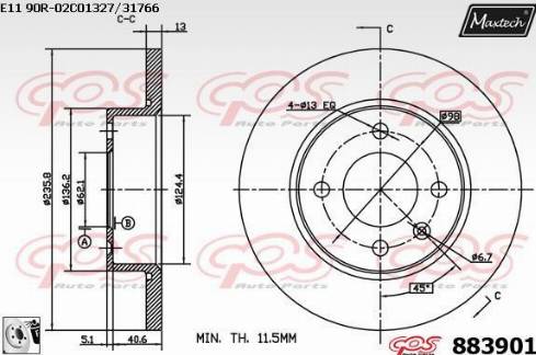 Maxtech 883901.0080 - Тормозной диск autospares.lv