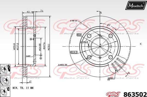 Maxtech 883443 - Тормозной диск autospares.lv