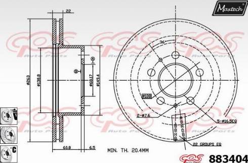 Maxtech 883404.6880 - Тормозной диск autospares.lv